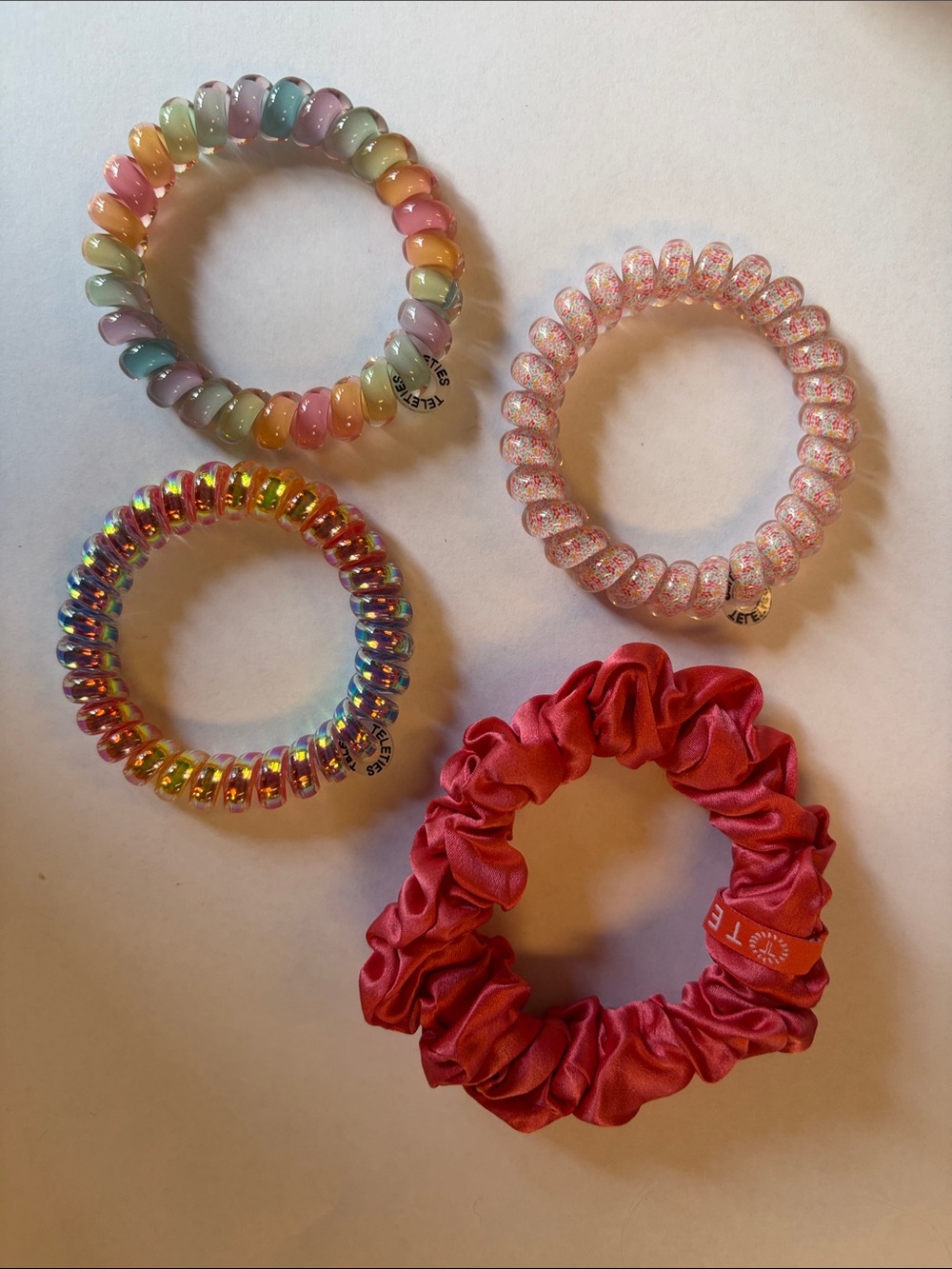 Teleties Assorted Pastel & Pink Hair Coil Set with Coral Satin Scrunchie